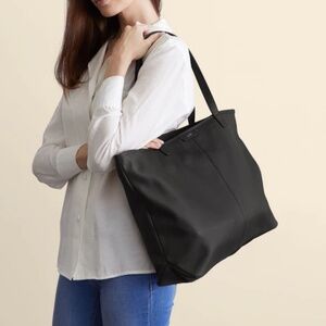 Leatherology Large Zippered Downtown Tote Bag (Full Grain Leather, Black)